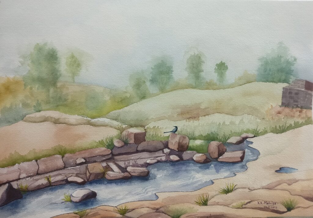 KK MALVIYA_PAINTING_LONELY RIVER_WATER COLOUR_20X27